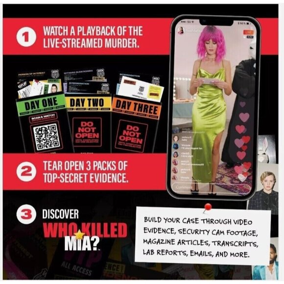 Who Killed Mia A Digitally Immersive Murder Mystery Adult Crime Board Game clue - Picture 2 of 4